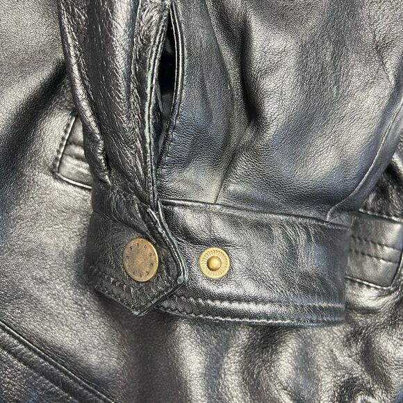 Perry Ellis Black Leather Jacket with Quilted Lining Men’s Large - Picture 7 of 11